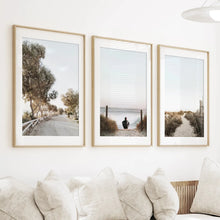 Load image into Gallery viewer, Surfer on the Beach. Coastal 3 Piece Wall Art
