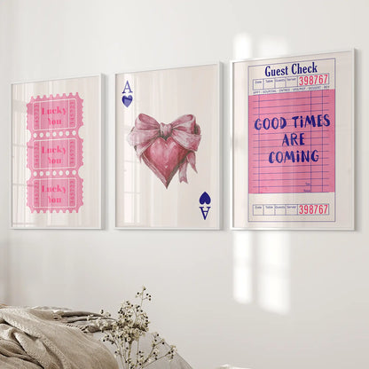 Preppy Room Decor Aesthetic Set of 3 Poster. White Frames Over the Bed.