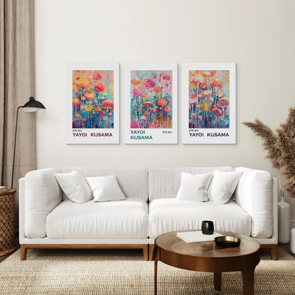 Japanese Wall Art Kusama Large Prints. Wrapped Canvas Over the Couch.