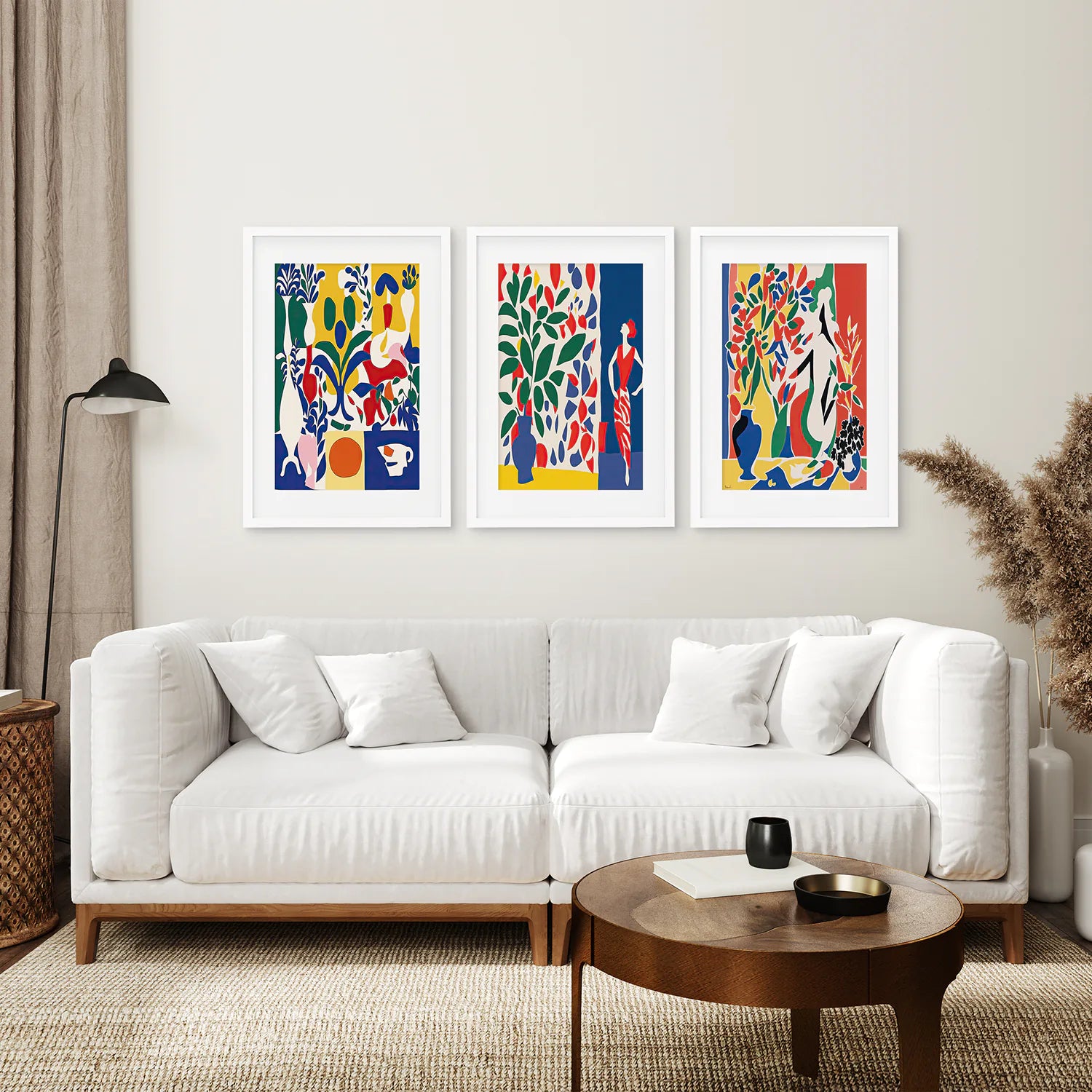 Abstract Exhibition Museum Quality Art Prints. White Frames with Mat for Living Room.