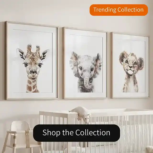 Cute Watercolor Animals Set of 3 Prints. Trending Nursery Wall Art Collection 