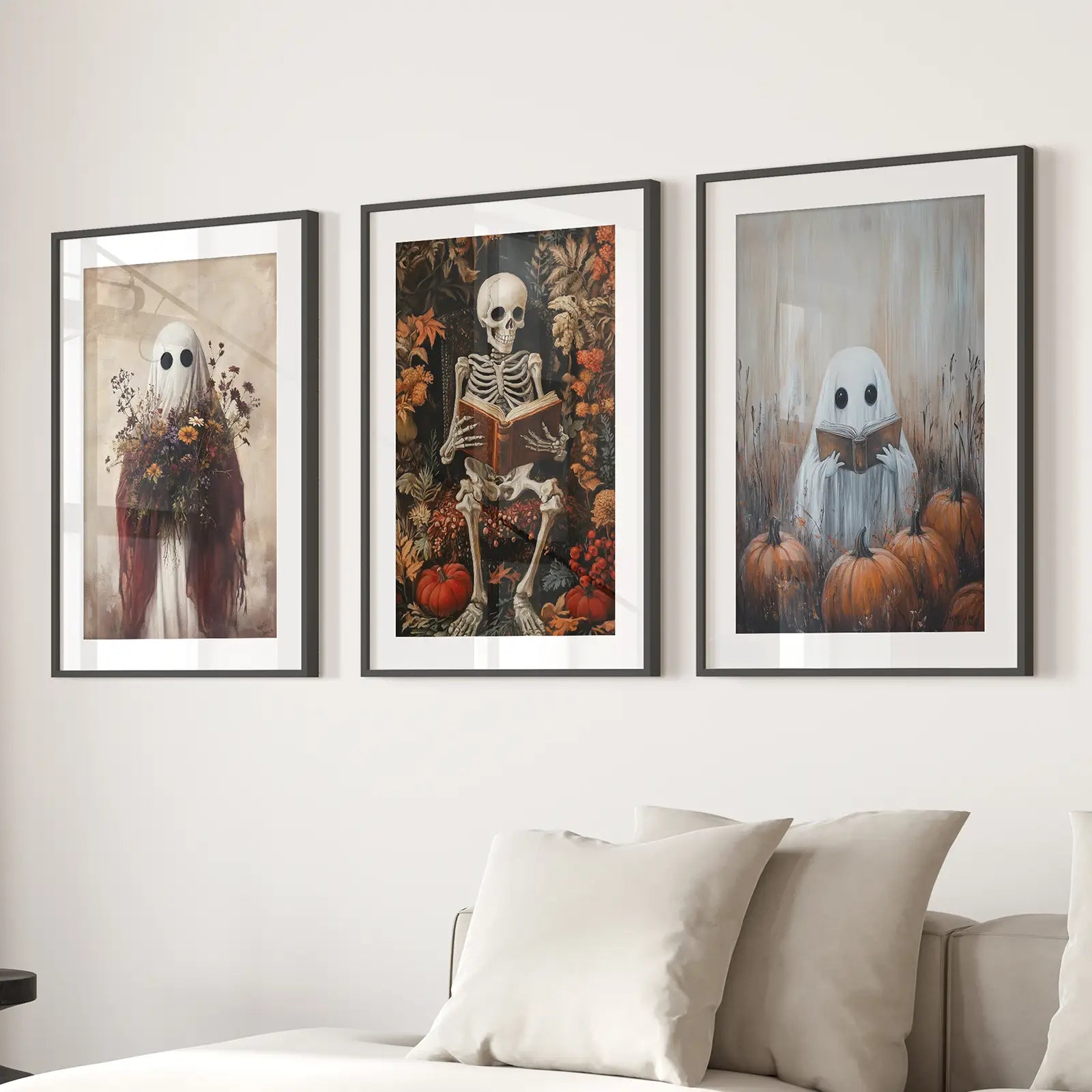 Gothic Art Print Dark Academia Wall Decor Set. Black Frames with Mat for Living Room.