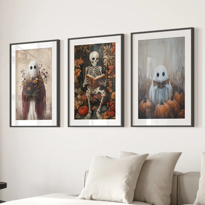 Gothic Art Print Dark Academia Wall Decor Set. Black Frames with Mat for Living Room.