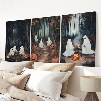 Halloween Pumpkin Poster Decoration Wall Art Set. Stretched Canvas Over the Bed.