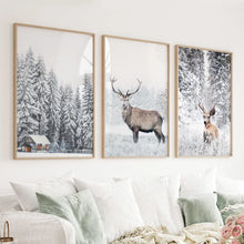 Load image into Gallery viewer, Winter Animal Wall Decor Set of 3. Snowy Forest, Deer
