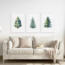 Load image into Gallery viewer, Modern Watercolor Painting Holiday Home Decor. White Frames Above the Sofa.
