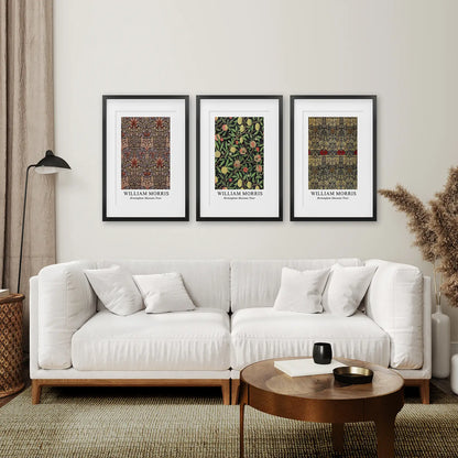 New Home Gift Wall Art Neutral Print Set. Black Frames with Mat Over the Coach.