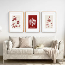 Load image into Gallery viewer, Let it Snow Red Beige Xmas Home Decor Poster. Thin Wood Frames with Mat Over the Coach.
