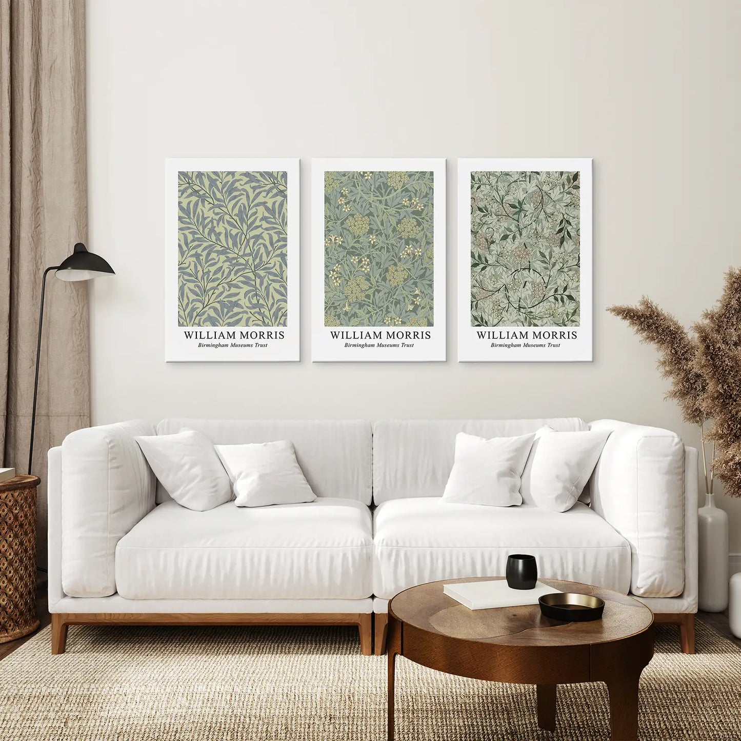 Modern Botanical Canvas Trendy Set. Stretched Canvas Above the Sofa.