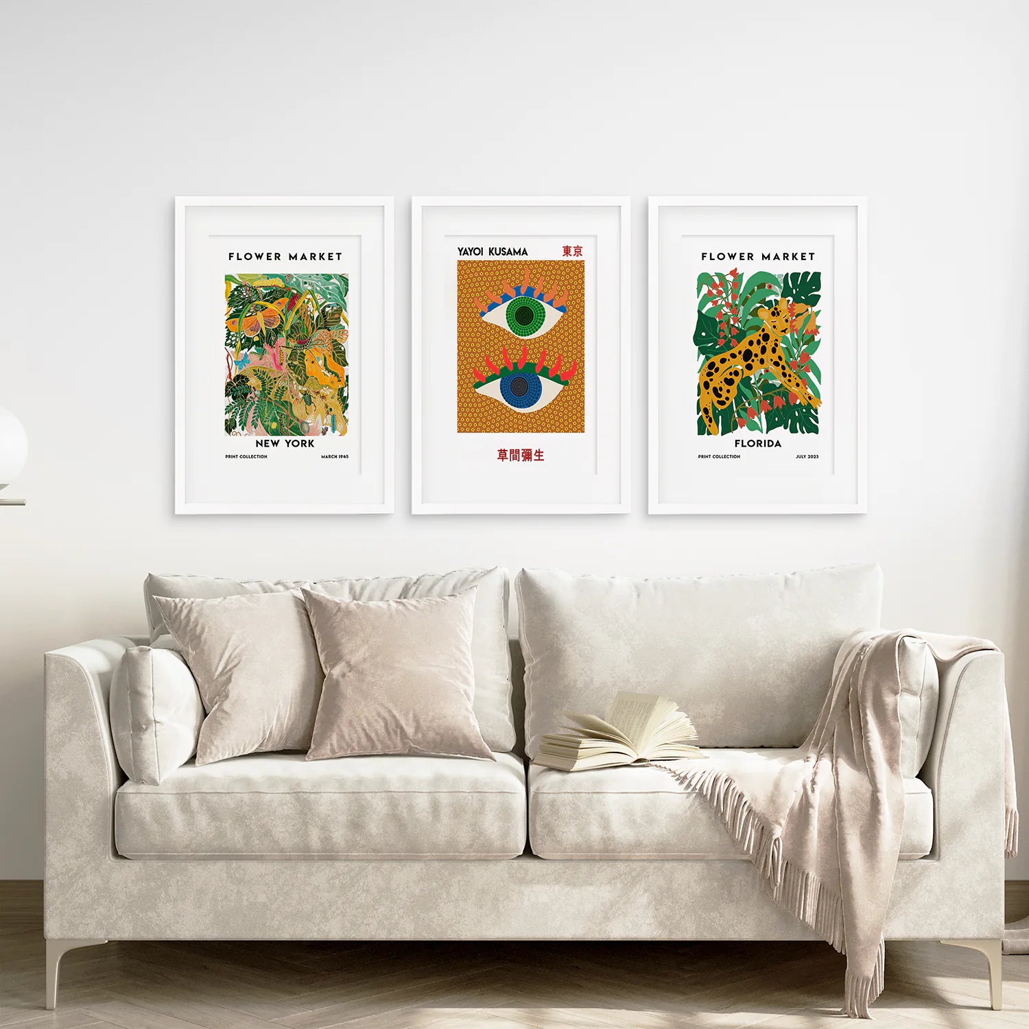 New York Travel Wall Art Large Prints. White Frames with Mat for Living Room.