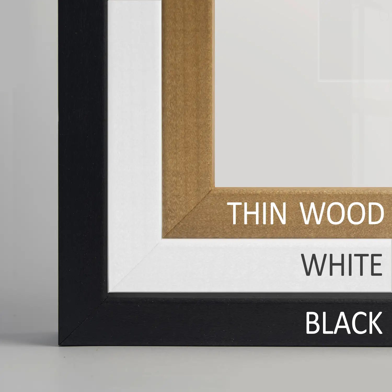 Frame Profiles. Thin Wood, Black, White