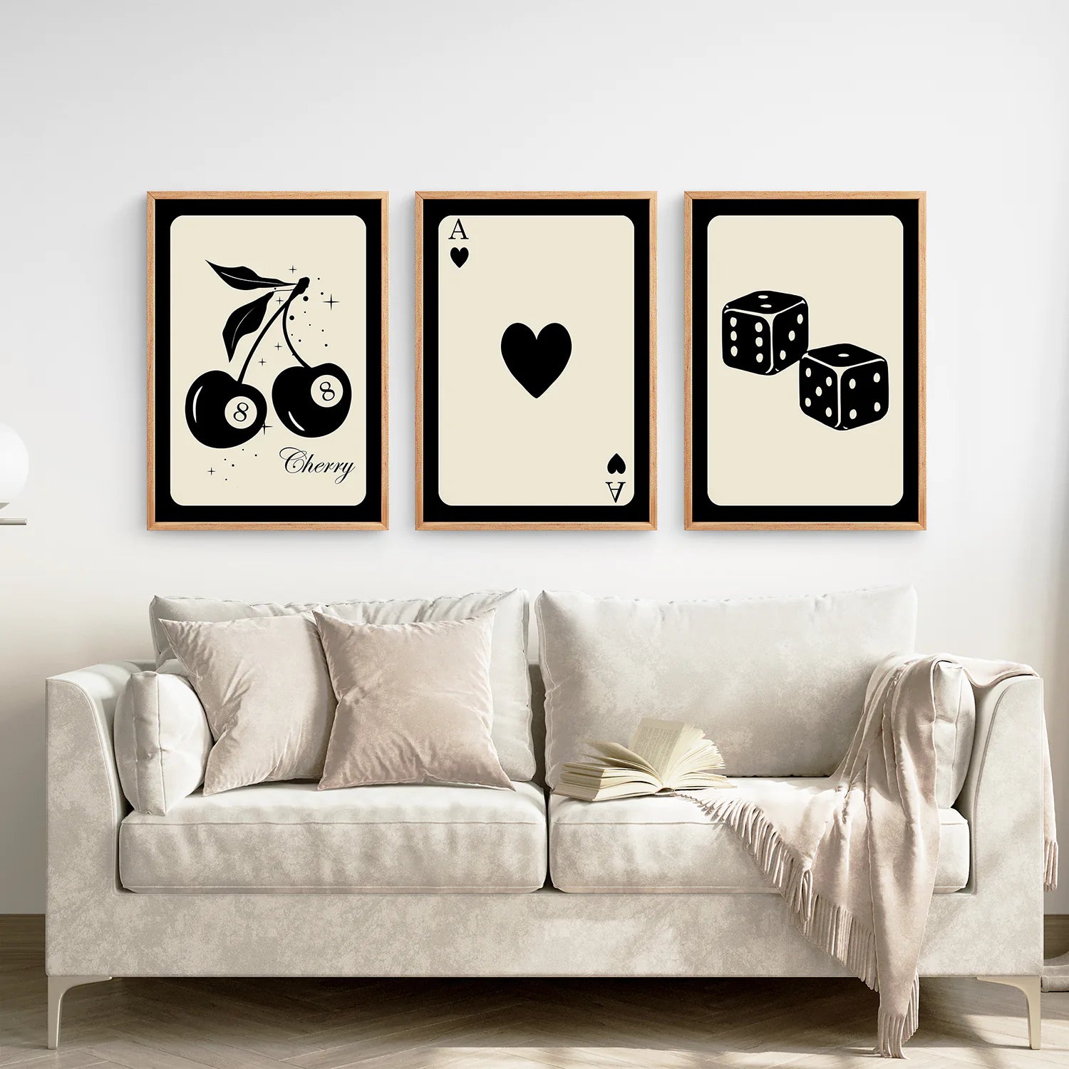 Ace of Hearts Black Beige Poster Home Decor. Thin Wood Frames for Living Room.