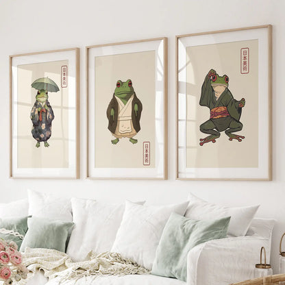 Matsumoto Hoji Art Poster Room Decor. Thinwood Frames with Mat Above the Sofa.