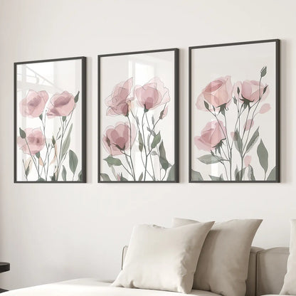 Trendy Wildflowers Blush Pink Large Posters. Black Frames for Living Room.