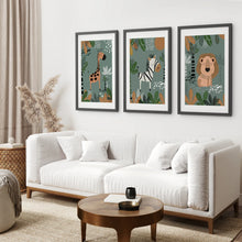 Load image into Gallery viewer, Cute Baby Lion Art Poster for Nursery. Black Frames with Mat Above the Sofa. 
