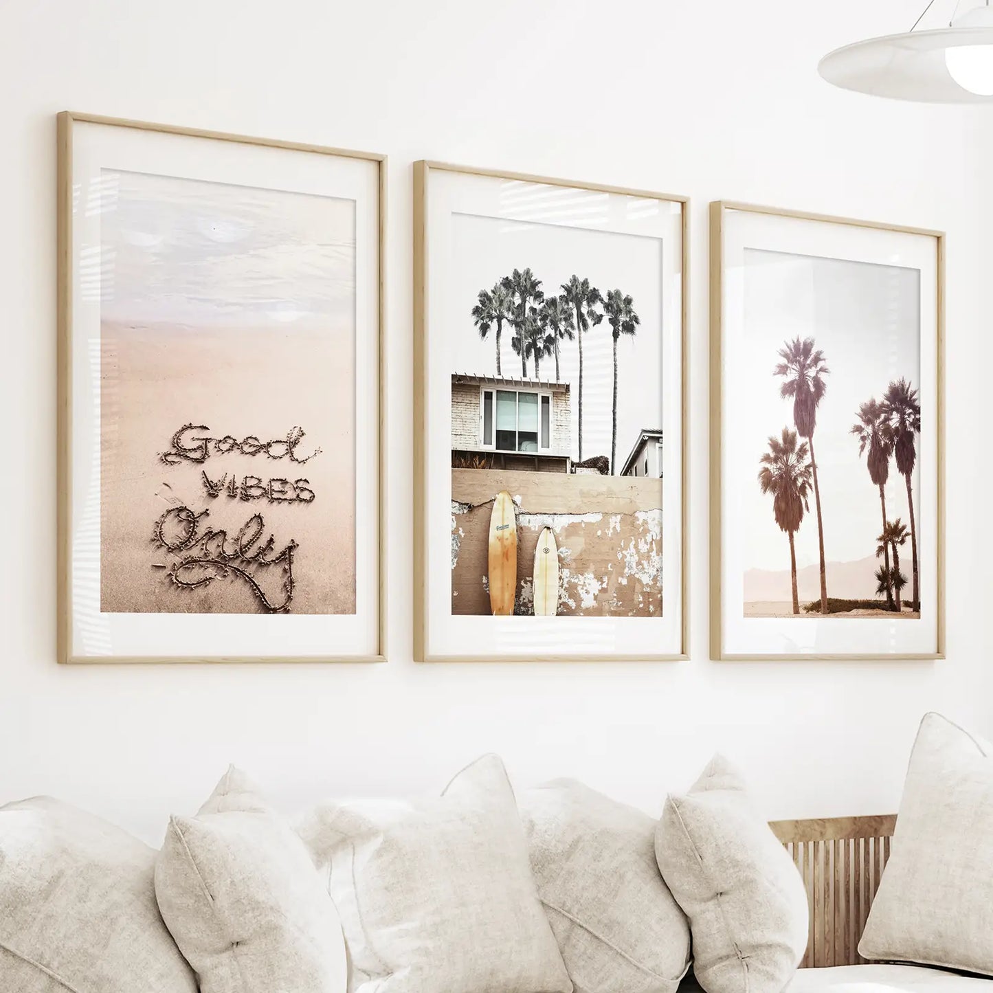 Boho Style Coastal Wall Decor. Good Vibes, Palm Trees, Surf