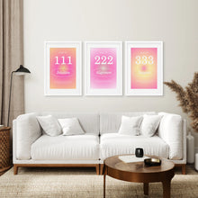 Load image into Gallery viewer, Angel Number 111 Motivation Wall Decor. White Frames with Mat Over the Coach.
