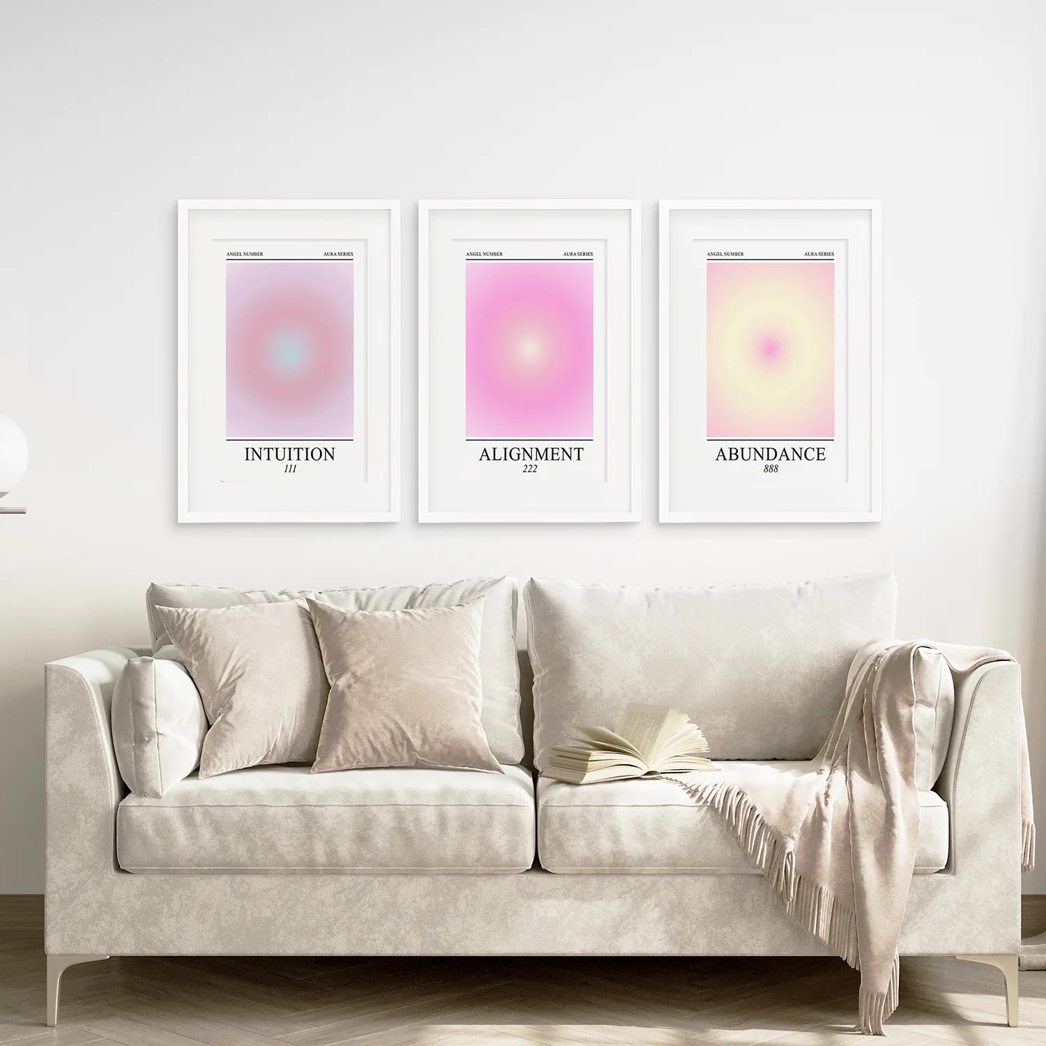 Spiritual Gradient Aura Print Poster. White Frames with Mat for Living Room.