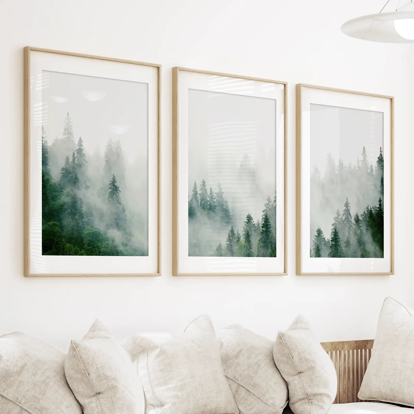 Evergreen Misty Forest Triptych. Set of 3 Prints