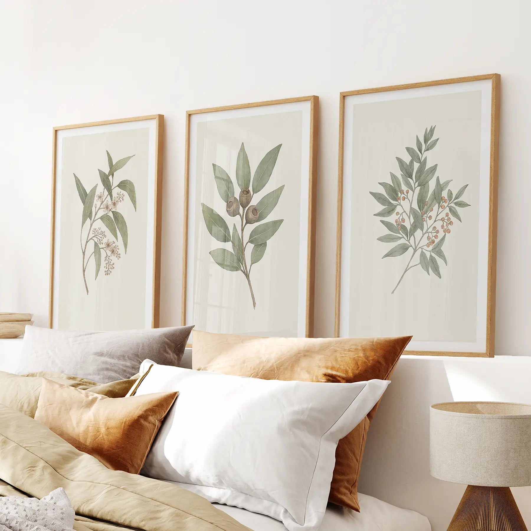 Sage Green Plants Vintage Farmhouse Wall Art Print Decor. Thinwood Frames for Bedroom.