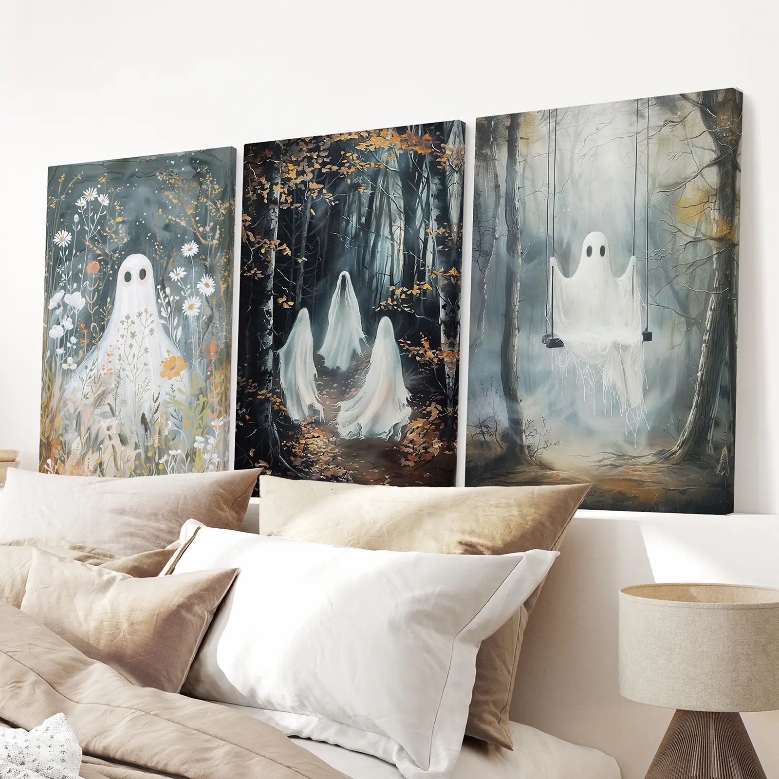 Cute Halloween Ghost Best Selling Autumn Posters. Stretched Canvas Above the Bed.