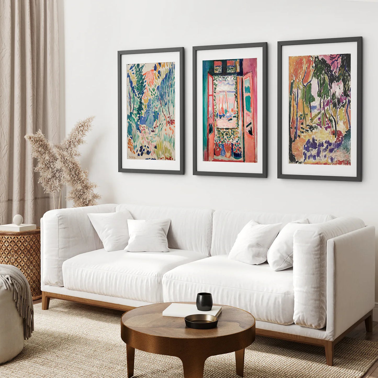 Watercolor Landscape Matisse Decor for Apartment. Black Frames with Mat for Living Room.