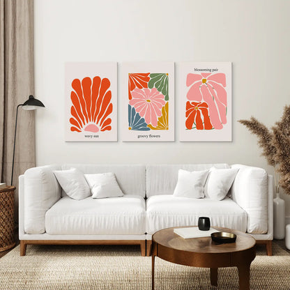 Set of 3 Canvas Botanical Set Home Decor. Stretched Canvas Above the Sofa.