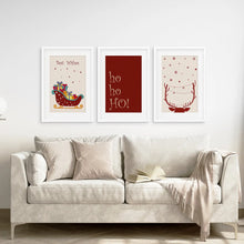 Load image into Gallery viewer, Christmas Decorations Print Poster Set. White Frames with Mat for Living Room.
