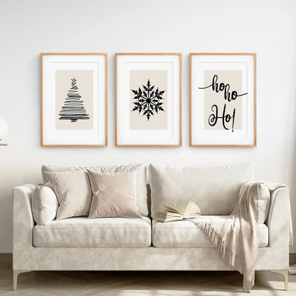 Black Beige Modern Set of 3 Piece. Nordic Decor. Thin Wood Frames with Mat for Living Room.