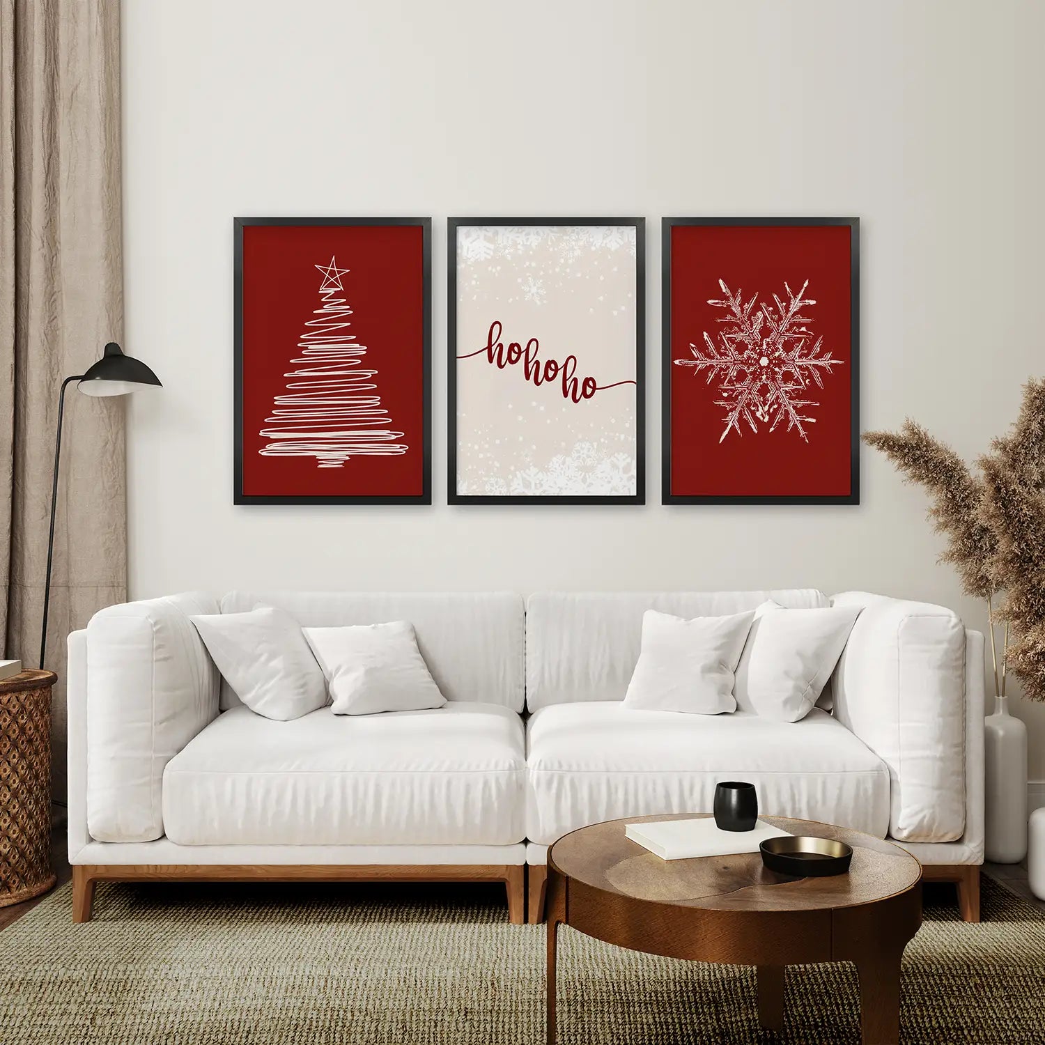 Christmas snowflake decorations Art Prints. Black Frames Above the Sofa.