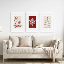 Load image into Gallery viewer, Trendy Minimalist Xmas Set of 3 Prints. White Frames with Mat Above the Sofa.

