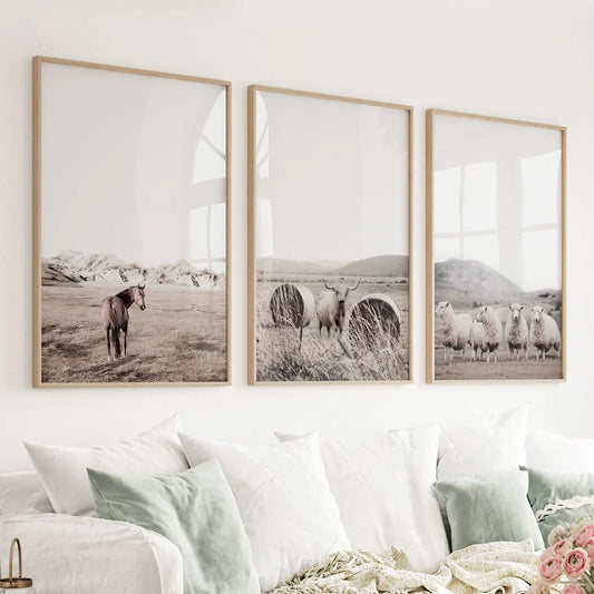 Autumn Farmhouse Wall Art Set. Farm Animals on the Field