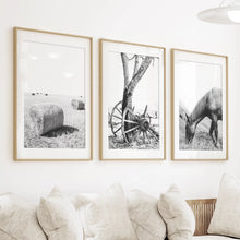 Load image into Gallery viewer, Black White Farm House Wall Décor. Horse, Hay Bales

