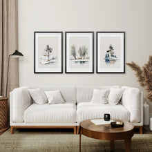 Load image into Gallery viewer, Set of 3 Fine Art Prints Room Decor Set. Black Frames with Mat Over the Couch.

