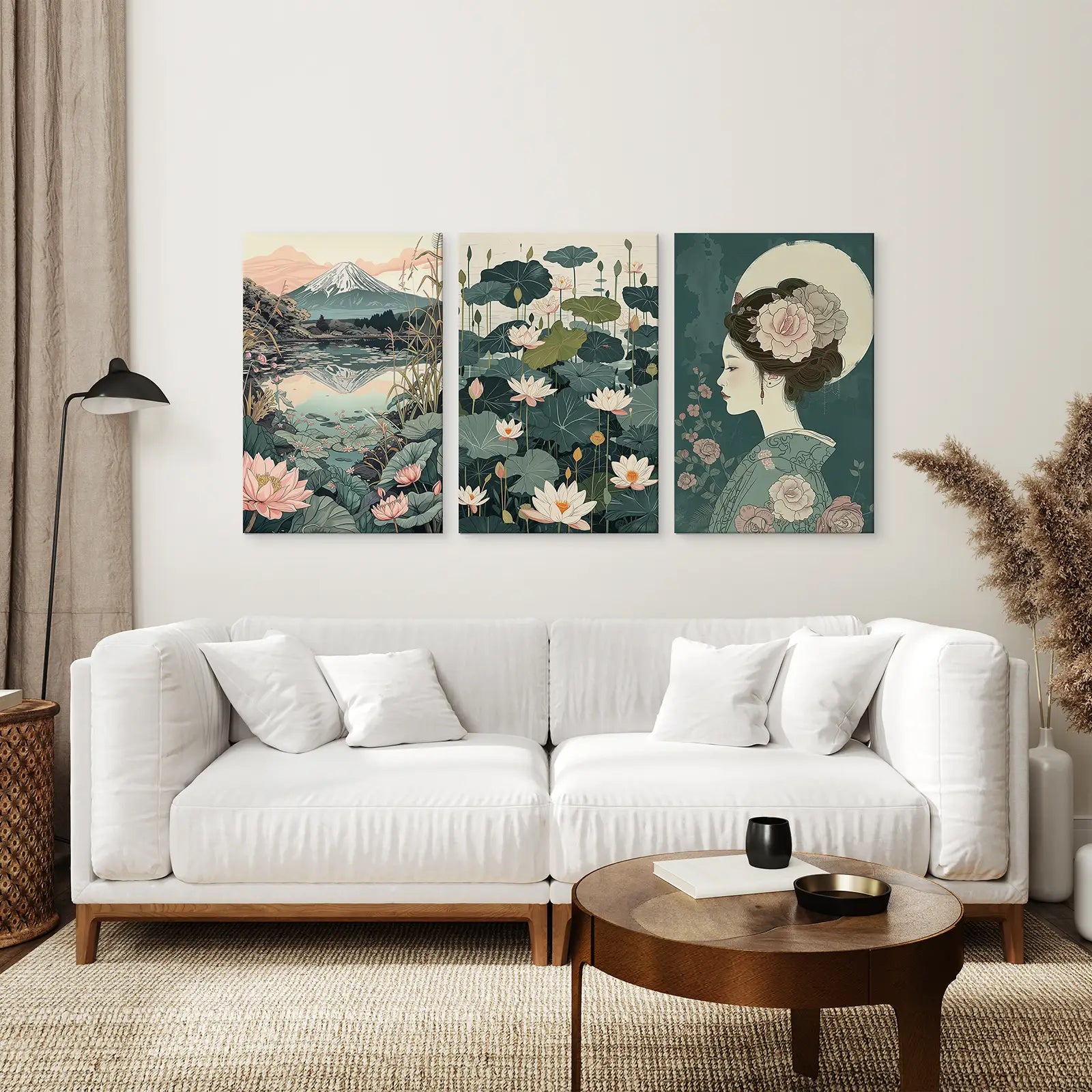 Calming Wall Posters Printable Art Decor Set. Stretched Canvas Above the Sofa.