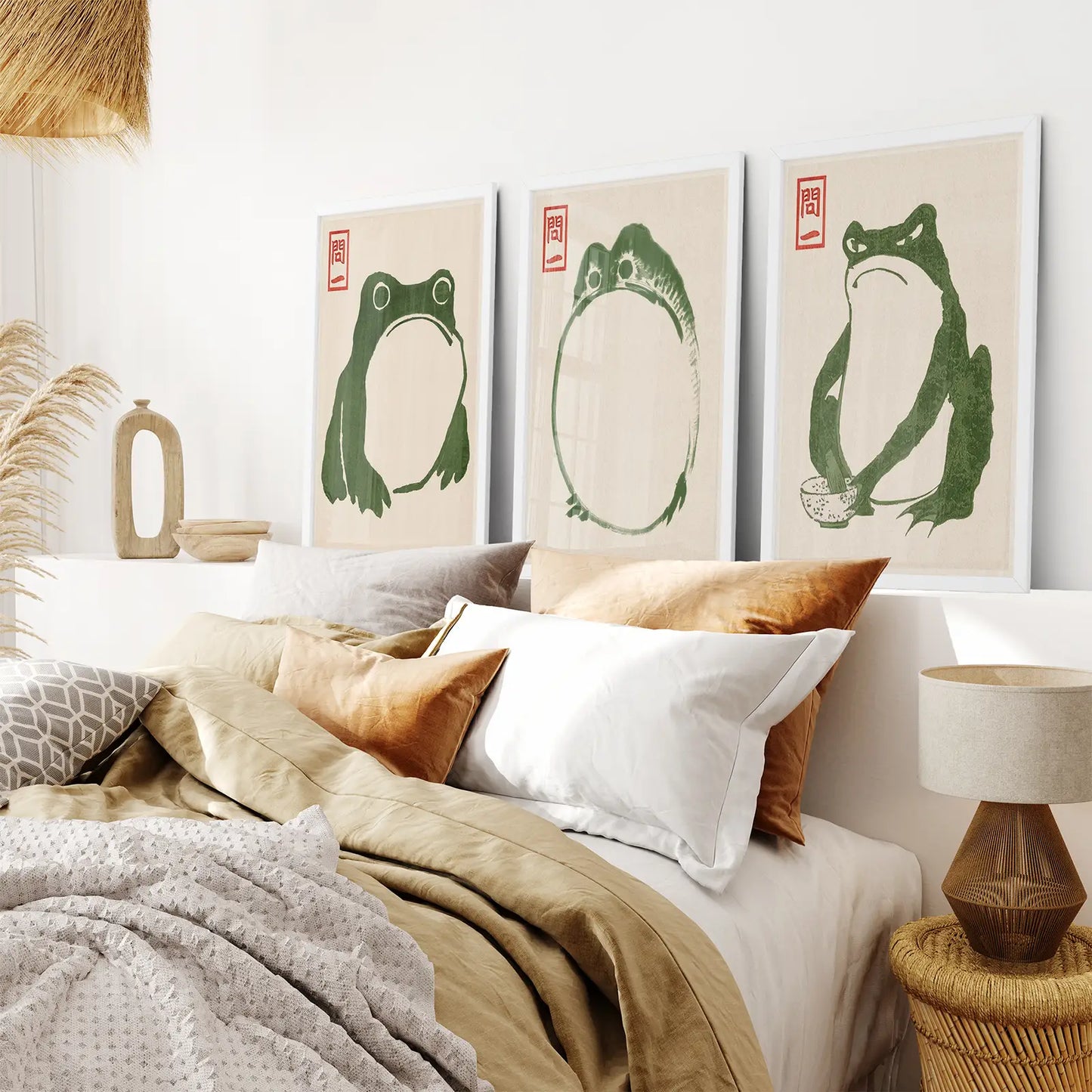 Matsumoto Hoji Vintage Print Poster Decor. White Frames for Bedroom.