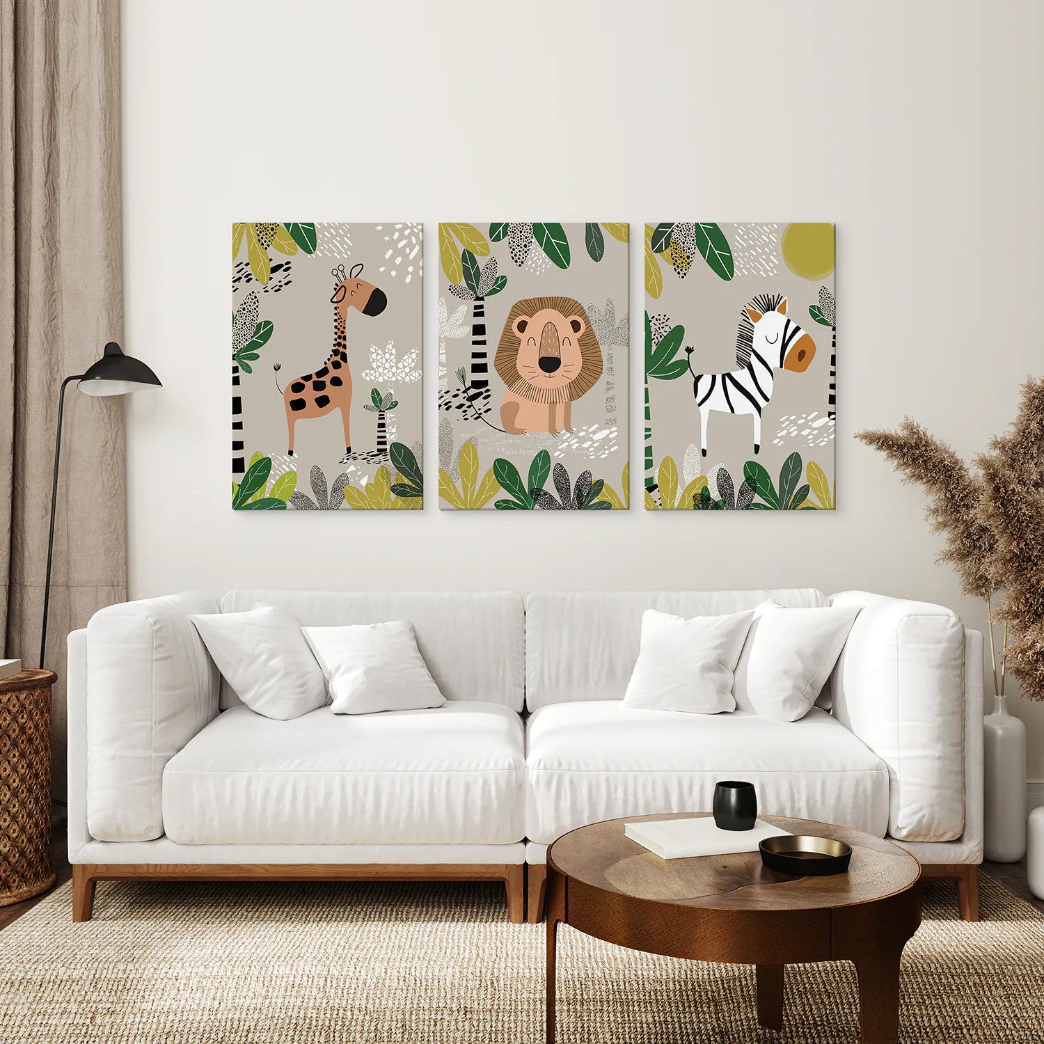 Jungle Animals Wall decor for Baby Room. Stretched Canvas for Living Room.