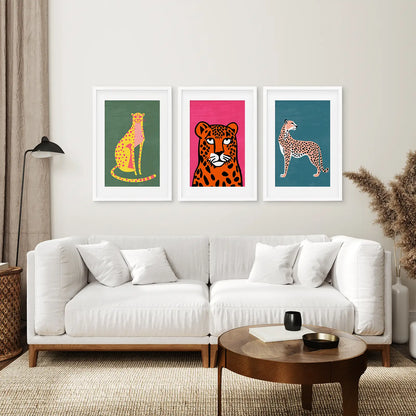 Maximalist Set of 3 Poster Room Decor. White Frames with Mat Above the Sofa.