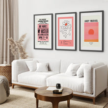 Load image into Gallery viewer, Andy Warhol Sunset Large Prints for Living Room. Black Frames with Mat Over the Coach.
