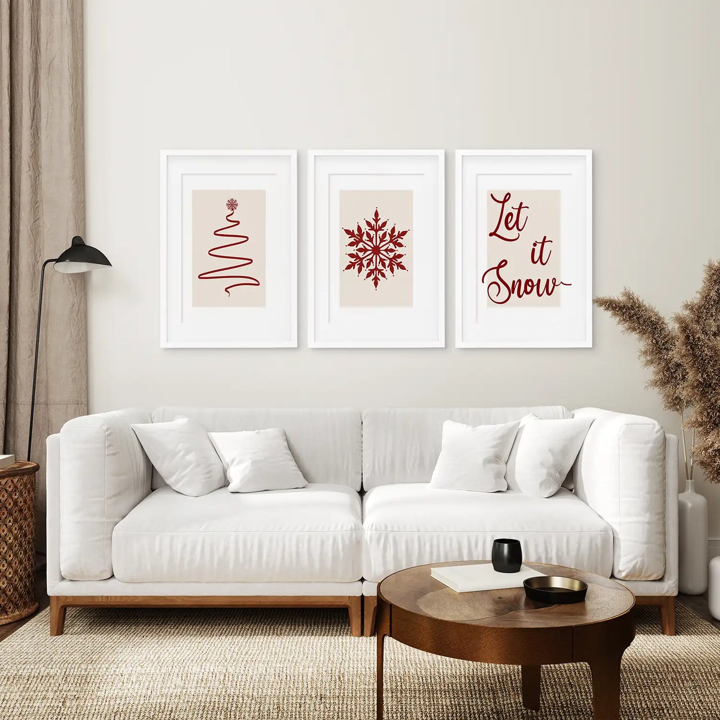 Christmas Tree Minimalist Winter Art Posters. White Frames with Mat for Living Room.