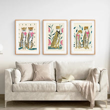 Load image into Gallery viewer, Colorful Leopard Printable Art Decor Poster. Thin Wood Frames with Mat Over the Couch.
