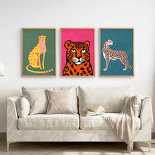 Load image into Gallery viewer, Leopard Jungle Painting Wall Art Set. Thinwood Frames Over the Coach.
