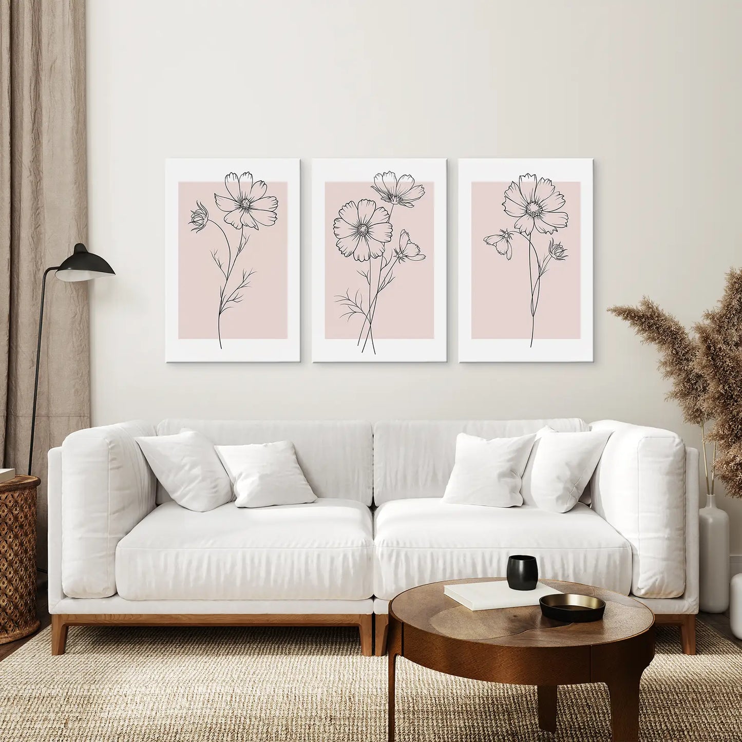 Botanical Wall Art Canvas Set of 3 Living Room Decor. Stretched Canvas Above the Sofa.