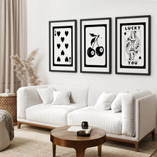 Load image into Gallery viewer, Retro Print Set of 3. Framed Funky Set. Black Frames with Mat for Living Room.
