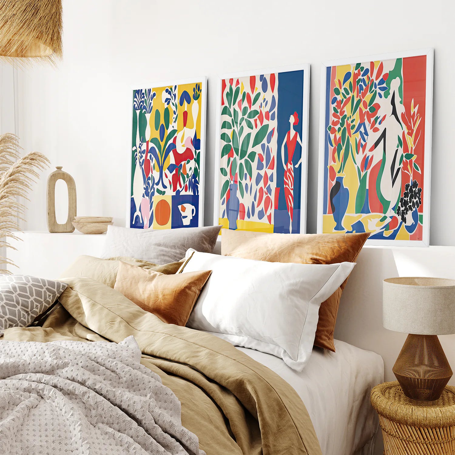 Contemporary Matisse Inspired Art Posters. White Frames for Bedroom.