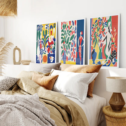 Contemporary Matisse Inspired Art Posters. White Frames for Bedroom.