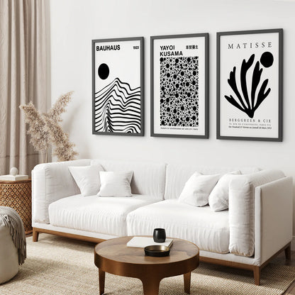 Black White Bauhaus Modern Set of 3 Piece. Black Frames for Living Room.