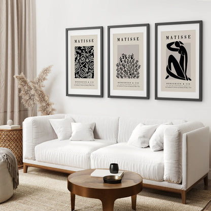 Modern Abstract Woman Art Decor Posters Set. Black Frames with Mat for Living Room.