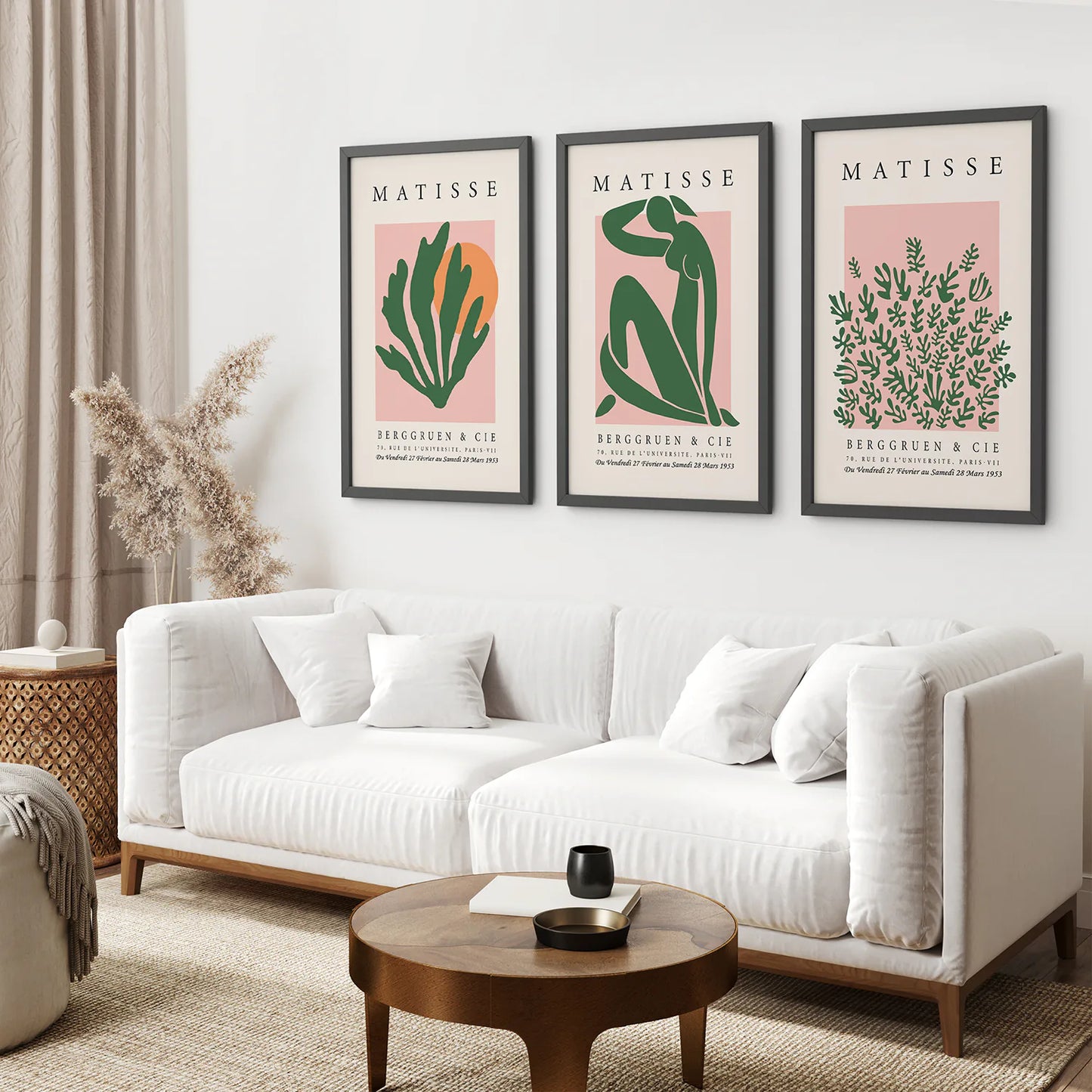 Henri Matisse Gallery Wall Decor Poster Set. Black Frames Above the Sofa.