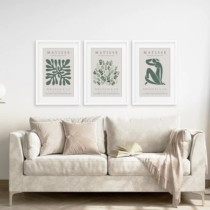 Abstract Botanical Gallery Wall Set. White Frames with Mat for Living Room.